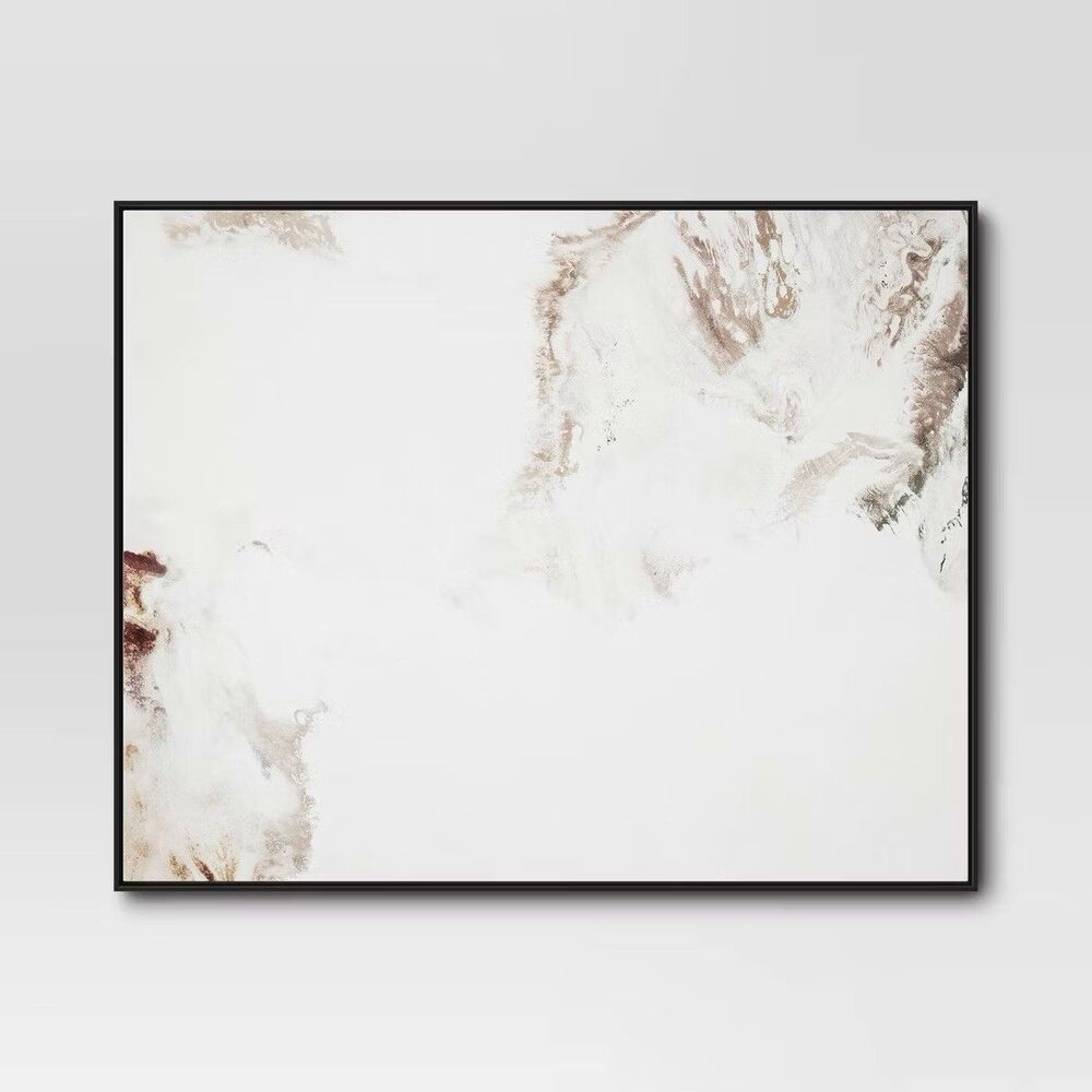 Threshold Marble Framed Printed Canvas Black Tan Abstract Wall Art 30x24 READ